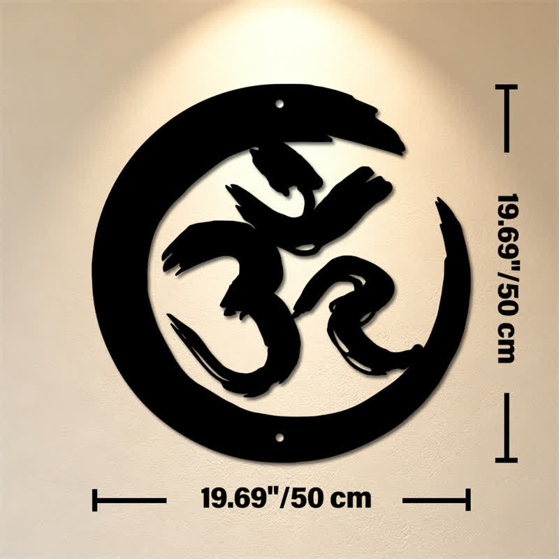 Buddha Stones Cercle OM noir, symbole de pleine conscience en fer et métal, art mural - Environ 50 cm x 50 cm x 0,12 cm / 19,69 po x 19,69 po x 0,05 po - image 10