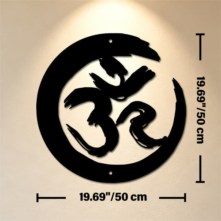 Buddha Stones Cercle OM noir, symbole de pleine conscience en fer et métal, art mural - Environ 50 cm x 50 cm x 0,12 cm / 19,69 po x 19,69 po x 0,05 po - image 10