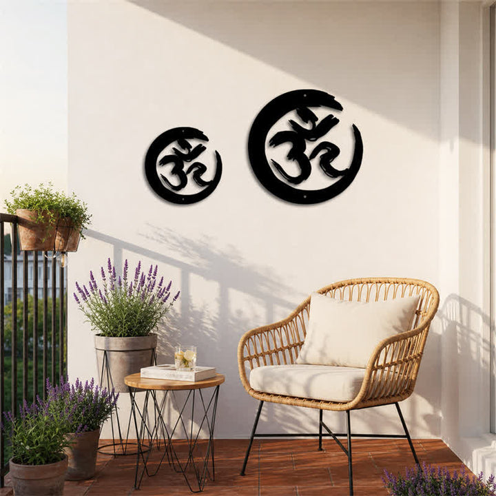 Buddha Stones Cercle OM noir, symbole de pleine conscience en fer et métal, art mural - image 9