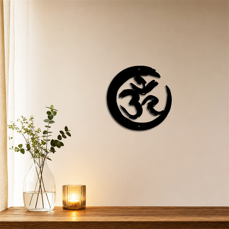 Buddha Stones Cercle OM noir, symbole de pleine conscience en fer et métal, art mural - image 3