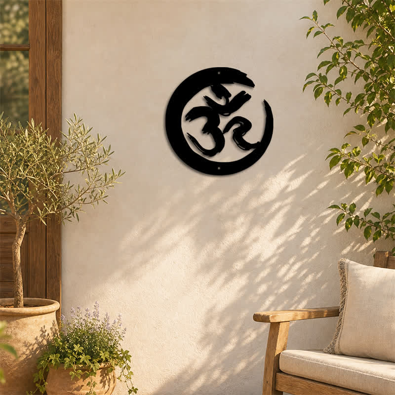 Buddha Stones Cercle OM noir, symbole de pleine conscience en fer et métal, art mural - image 5