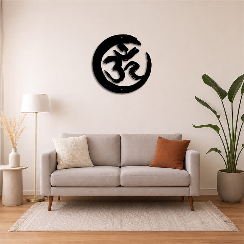 Buddha Stones Cercle OM noir, symbole de pleine conscience en fer et métal, art mural - image 13