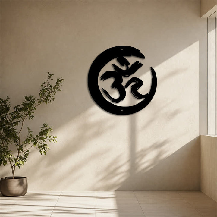 Buddha Stones Cercle OM noir, symbole de pleine conscience en fer et métal, art mural - image 11