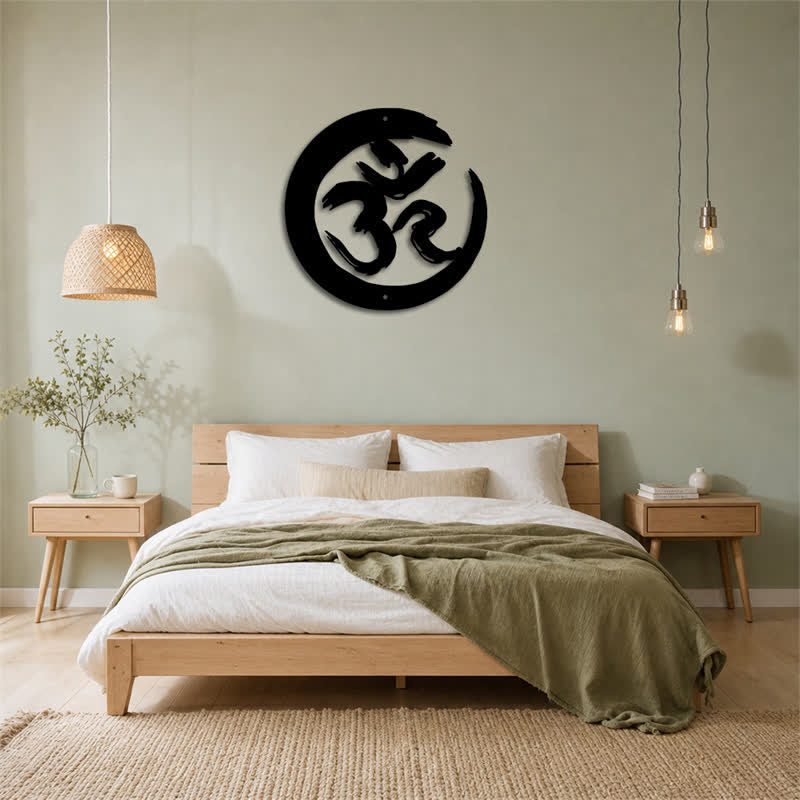 Buddha Stones Cercle OM noir, symbole de pleine conscience en fer et métal, art mural - image 14