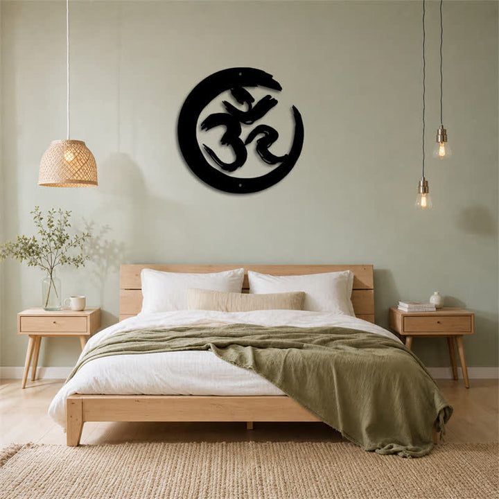 Buddha Stones Cercle OM noir, symbole de pleine conscience en fer et métal, art mural - image 14