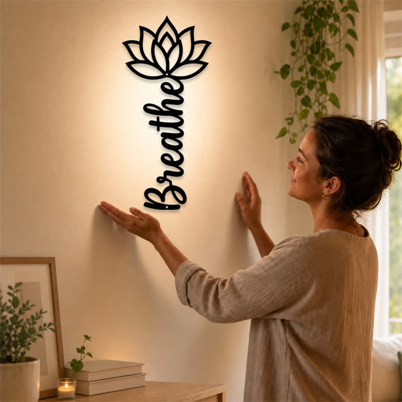 Buddha Stones Lotus Breathe, nouveaux départs, art mural vertical en fer forgé, symboles significatifs - image 1