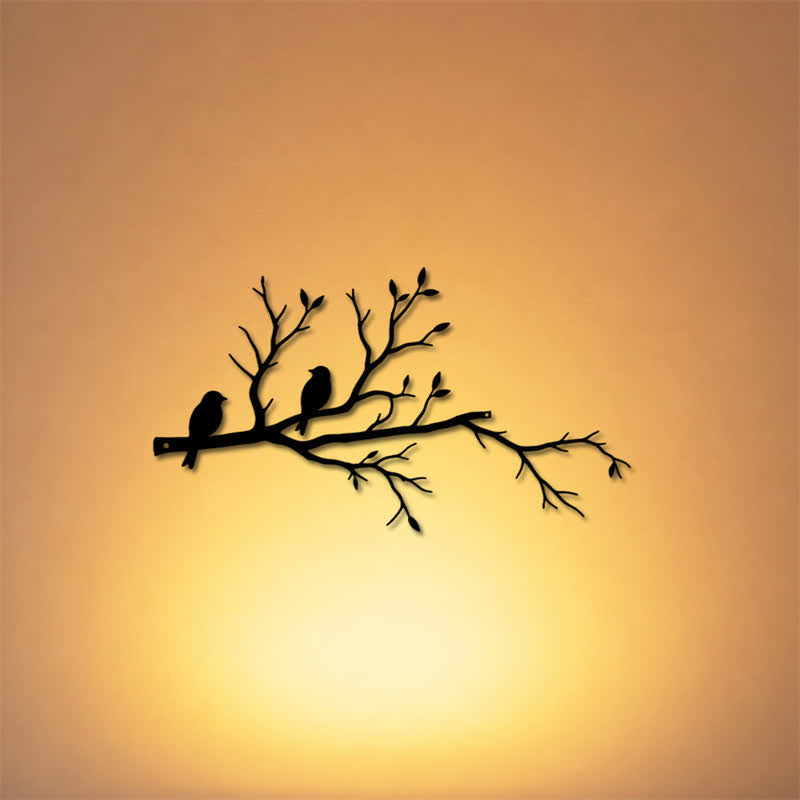 Buddha Stones Silhouette de deux oiseaux sur une branche, en fer forgé, symboles significatifs, décoration murale - image 0