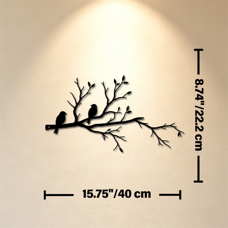 Buddha Stones Silhouette de deux oiseaux sur une branche, en fer forgé, symboles significatifs, décoration murale - Dimensions approximatives : 40 cm x 22,20 cm x 0,1 cm / 15,75 po x 8,74 po x 0,04 po - image 6