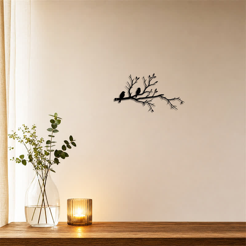 Buddha Stones Silhouette de deux oiseaux sur une branche, en fer forgé, symboles significatifs, décoration murale - image 3