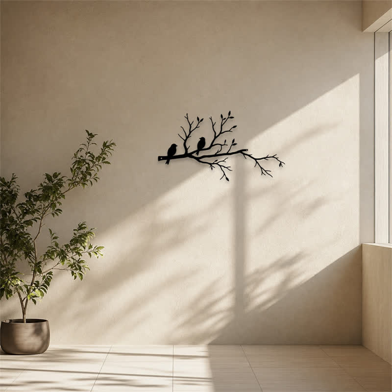 Buddha Stones Silhouette de deux oiseaux sur une branche, en fer forgé, symboles significatifs, décoration murale - image 9