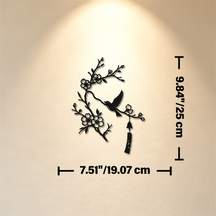 Buddha Stones Décoration murale en fer forgé représentant un oiseau et une branche fleurie, symboles significatifs - Noir - Dimensions approximatives : 19,07 cm x 25 cm x 0,1 cm / 7,51 po x 9,84 po x 0,04 po - image 2