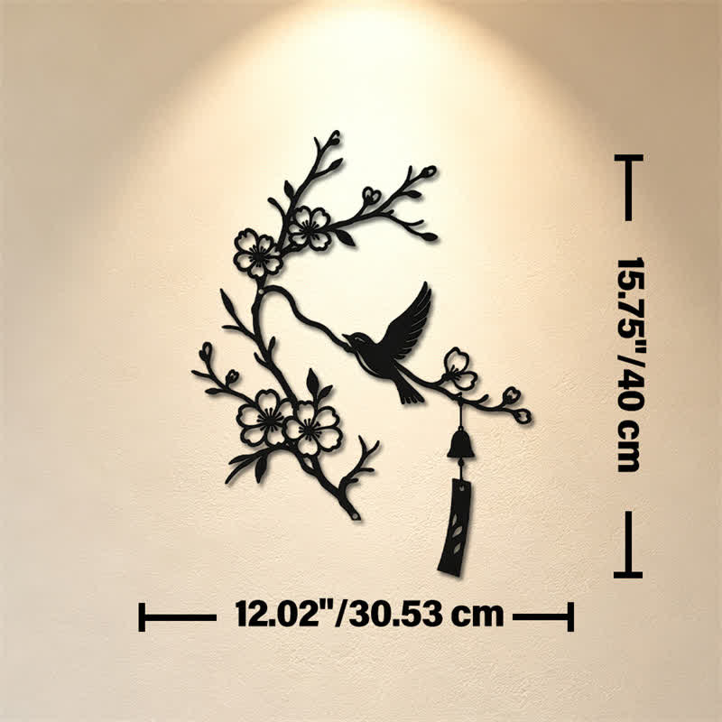 Buddha Stones Décoration murale en fer forgé représentant un oiseau et une branche fleurie, symboles significatifs - Noir - Dimensions approximatives : 30,53 cm x 40 cm x 0,1 cm / 12,02 po x 15,75 po x 0,04 po - image 8