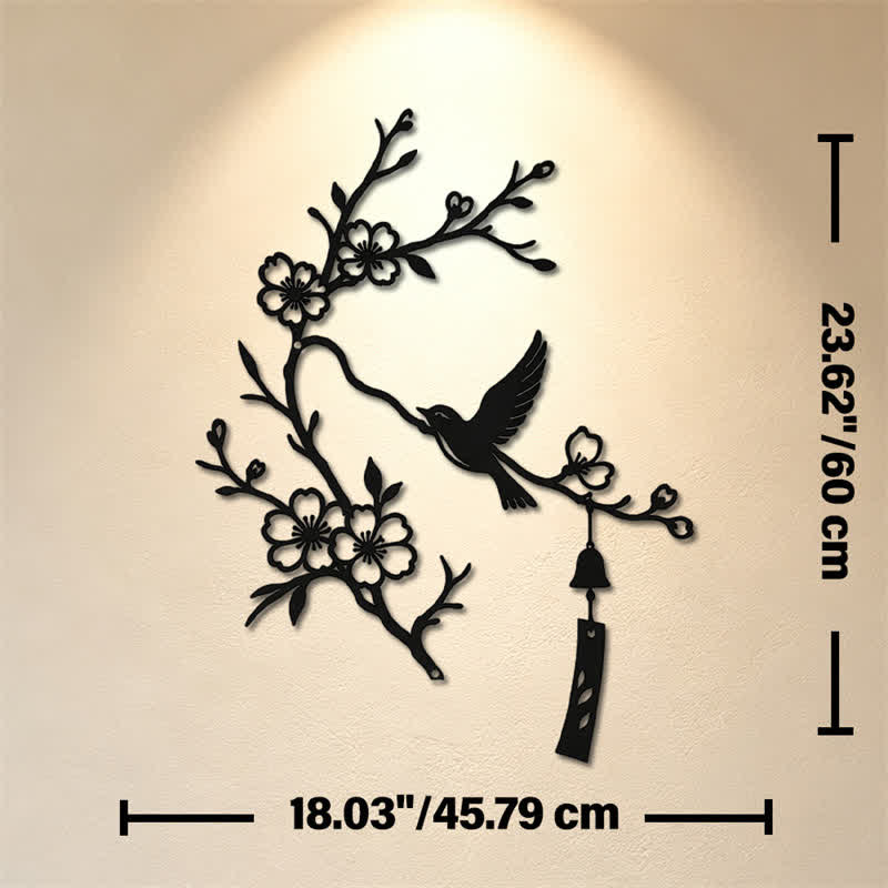 Buddha Stones Décoration murale en fer forgé représentant un oiseau et une branche fleurie, symboles significatifs - Noir - Dimensions approximatives : 45,79 cm x 60 cm x 0,12 cm / 18,03 po x 23,62 po x 0,05 po - image 11