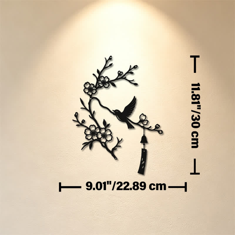 Buddha Stones Décoration murale en fer forgé représentant un oiseau et une branche fleurie, symboles significatifs - Noir - Dimensions approximatives : 22,89 cm x 30 cm x 0,1 cm / 9,01 po x 11,81 po x 0,04 po - image 4