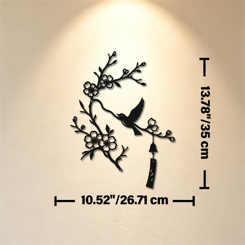 Buddha Stones Décoration murale en fer forgé représentant un oiseau et une branche fleurie, symboles significatifs - Noir - Dimensions approximatives : 26,71 cm x 35 cm x 0,1 cm / 10,52 po x 13,78 po x 0,04 po - image 6