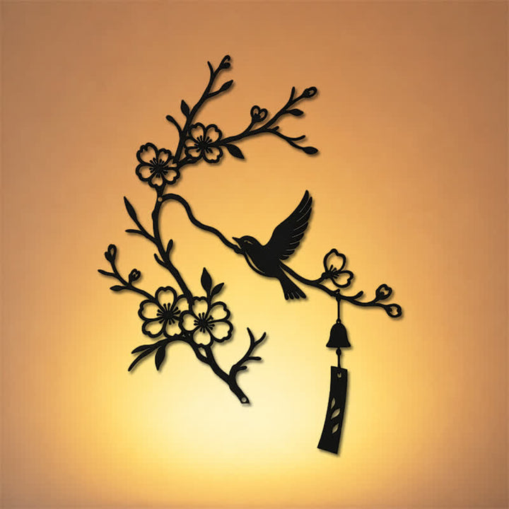 Buddha Stones Décoration murale en fer forgé représentant un oiseau et une branche fleurie, symboles significatifs - image 0