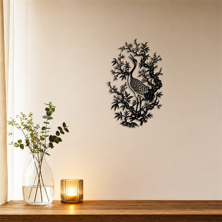 Buddha Stones Grue en métal et fleurs de prunier, symbole zen en fer forgé, art mural - image 3