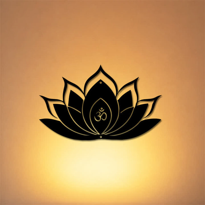 Buddha Stones Lotus OM, symbole zen de pleine conscience, silhouette en fer, art mural chargé de sens - image 0