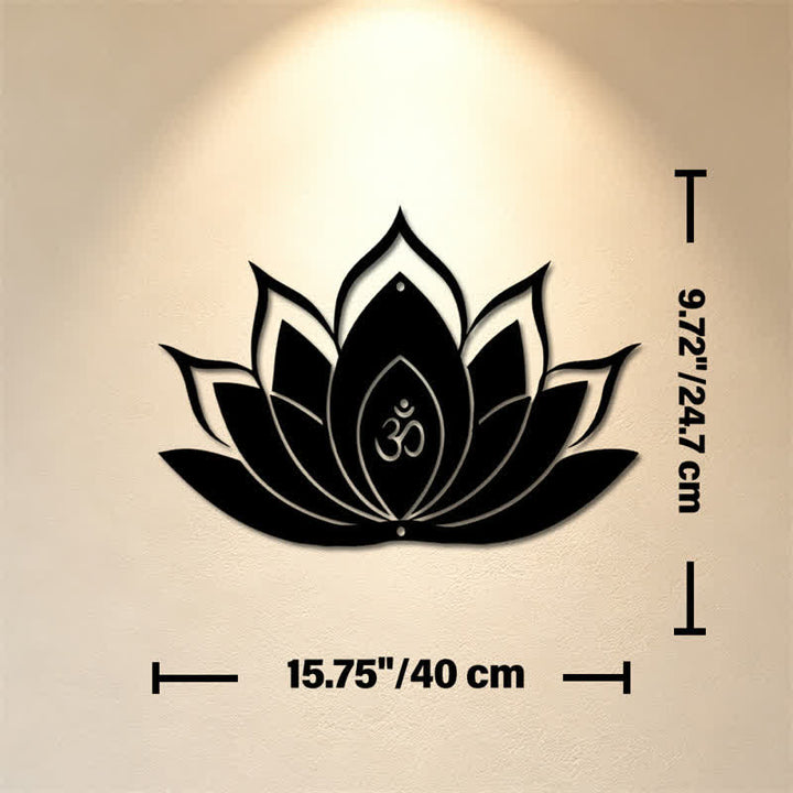 Buddha Stones Lotus OM, symbole zen de pleine conscience, silhouette en fer, art mural chargé de sens - Dimensions approximatives : 40 cm x 24,70 cm x 0,1 cm / 15,75 po x 9,72 po x 0,04 po - image 7