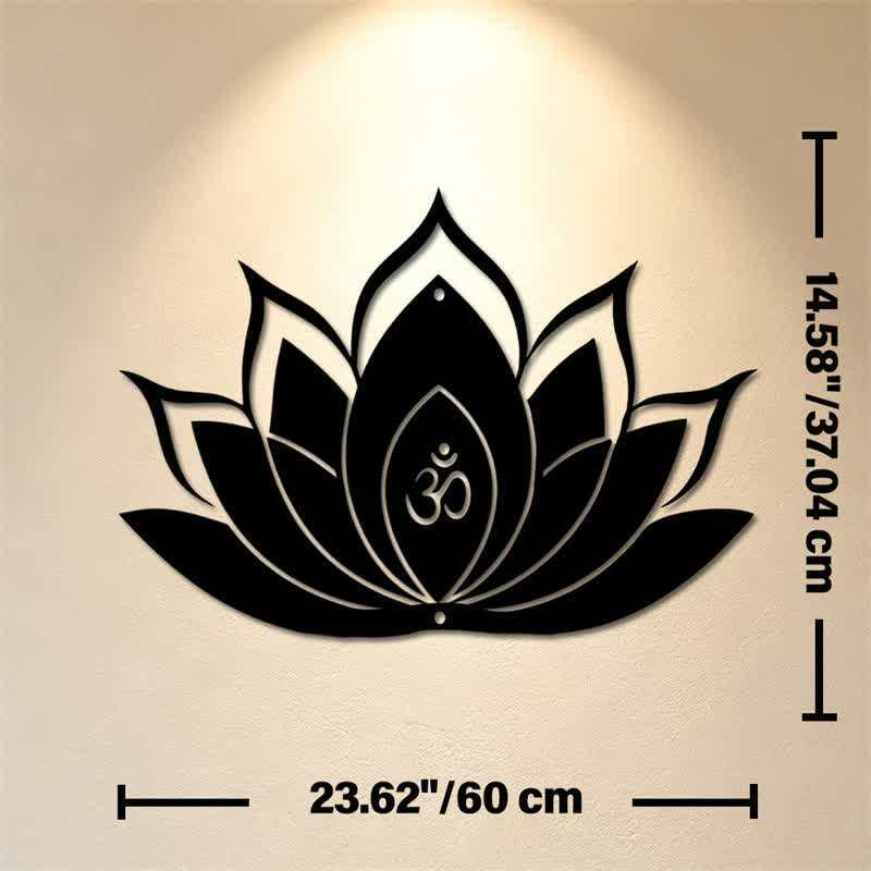 Buddha Stones Lotus OM, symbole zen de pleine conscience, silhouette en fer, art mural chargé de sens - Dimensions approximatives : 60 cm x 37,04 cm x 0,12 cm / 23,62 po x 14,58 po x 0,05 po - image 12