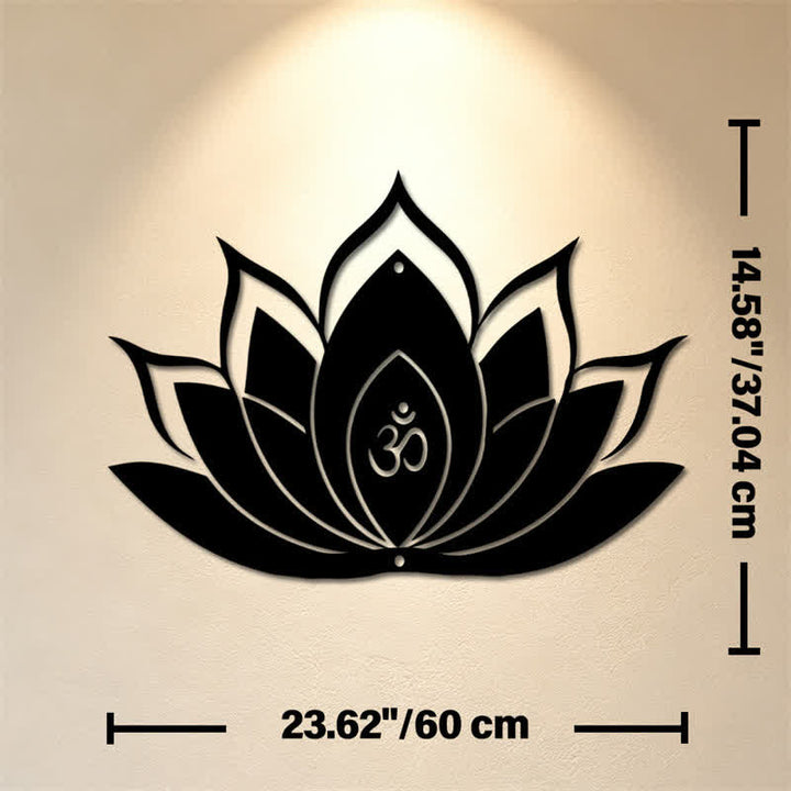 Buddha Stones Lotus OM, symbole zen de pleine conscience, silhouette en fer, art mural chargé de sens - Dimensions approximatives : 60 cm x 37,04 cm x 0,12 cm / 23,62 po x 14,58 po x 0,05 po - image 12