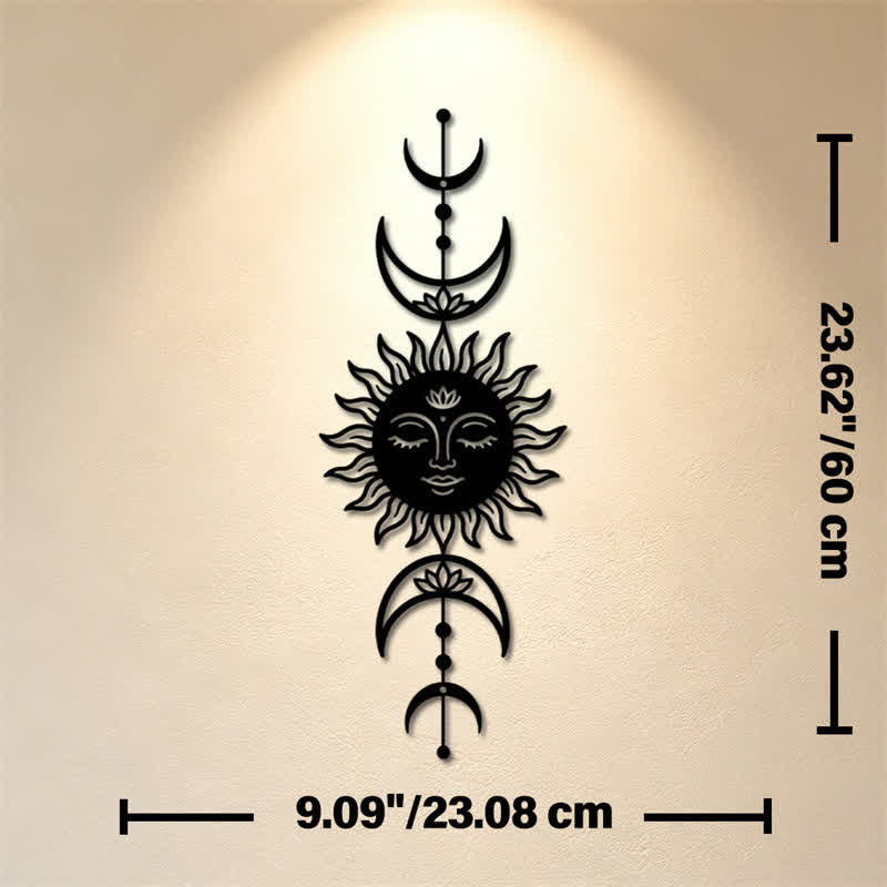 Buddha Stones Tableau mural Boho Soleil et Lune Lotus Intuition Fer Symboles Significatifs - Noir - Dimensions approximatives : 23,08 cm x 60 cm x 0,12 cm / 9,09 po x 23,62 po x 0,05 po - image 9