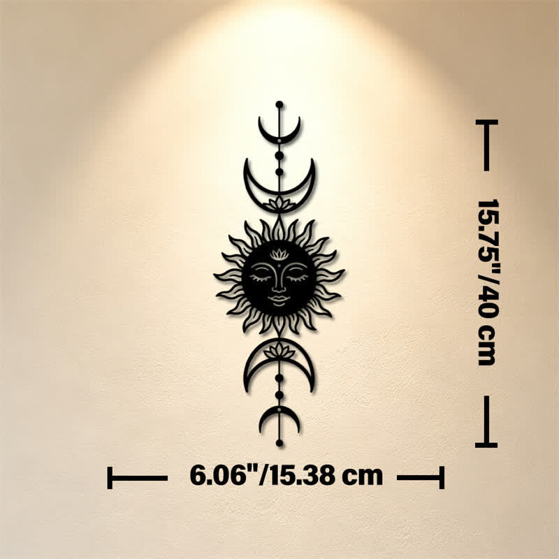 Buddha Stones Tableau mural Boho Soleil et Lune Lotus Intuition Fer Symboles Significatifs - Noir - Dimensions approximatives : 15,38 cm x 40 cm x 0,1 cm / 6,06 po x 15,75 po x 0,04 po - image 7