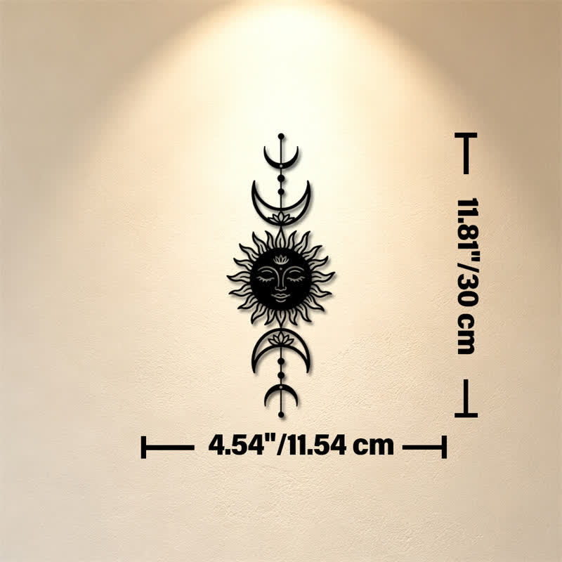 Buddha Stones Tableau mural Boho Soleil et Lune Lotus Intuition Fer Symboles Significatifs - Noir - Dimensions approximatives : 11,54 cm x 30 cm x 0,1 cm / 4,54 po x 11,81 po x 0,04 po - image 4