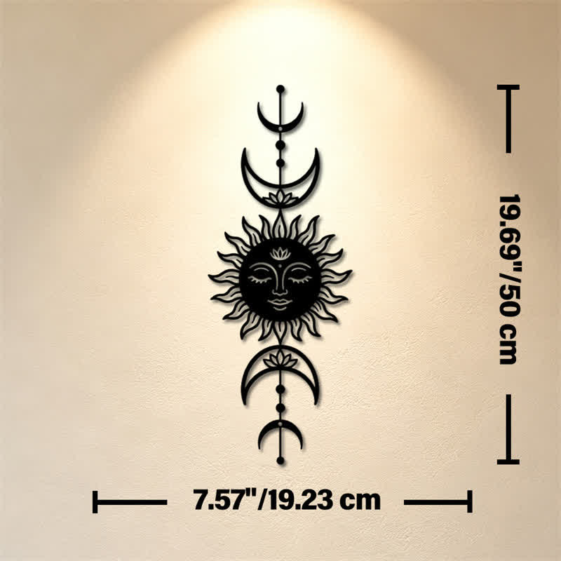 Buddha Stones Tableau mural Boho Soleil et Lune Lotus Intuition Fer Symboles Significatifs - Noir - Dimensions approximatives : 19,23 cm x 50 cm x 0,12 cm / 7,57 po x 19,69 po x 0,05 po - image 8