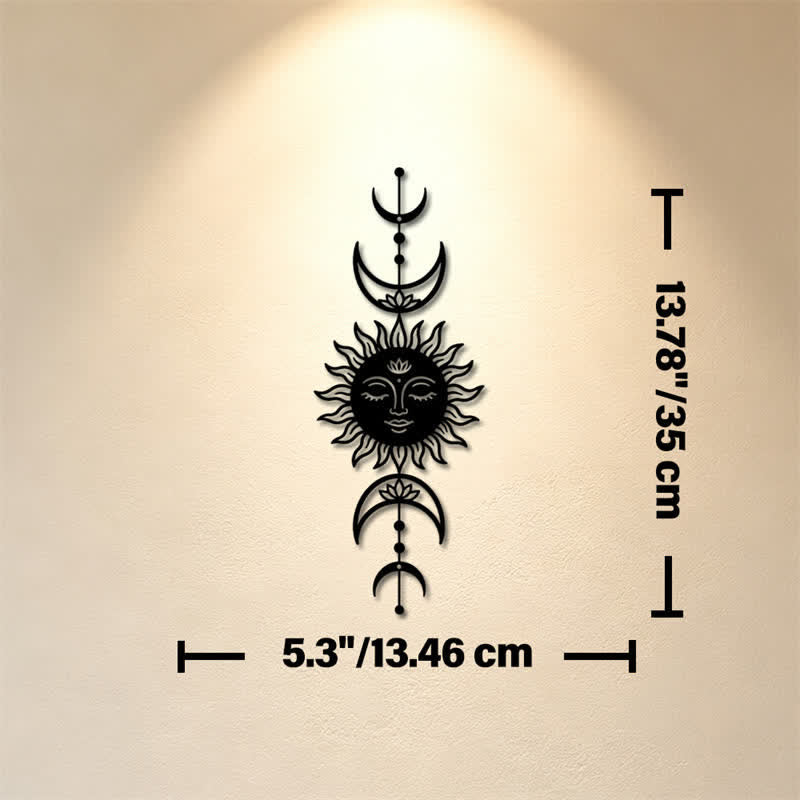 Buddha Stones Tableau mural Boho Soleil et Lune Lotus Intuition Fer Symboles Significatifs - Noir - Dimensions approximatives : 13,46 cm x 35 cm x 0,1 cm / 5,30 po x 13,78 po x 0,04 po - image 5