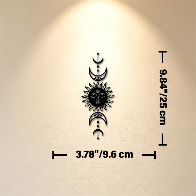 Buddha Stones Tableau mural Boho Soleil et Lune Lotus Intuition Fer Symboles Significatifs - Noir - Dimensions approximatives : 9,60 cm x 25 cm x 0,1 cm / 3,78 po x 9,84 po x 0,04 po - image 2
