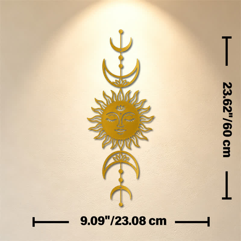 Buddha Stones Tableau mural Boho Soleil et Lune Lotus Intuition Fer Symboles Significatifs - Doré - Dimensions approximatives : 23,08 cm x 60 cm x 0,12 cm / 9,09 po x 23,62 po x 0,05 po - image 22