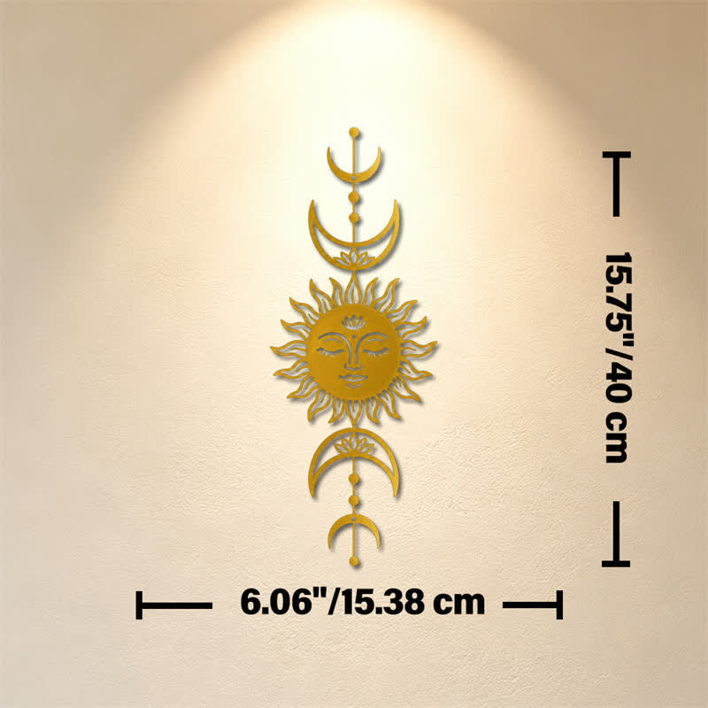 Buddha Stones Tableau mural Boho Soleil et Lune Lotus Intuition Fer Symboles Significatifs - Doré - Dimensions approximatives : 15,38 cm x 40 cm x 0,1 cm / 6,06 po x 15,75 po x 0,04 po - image 19