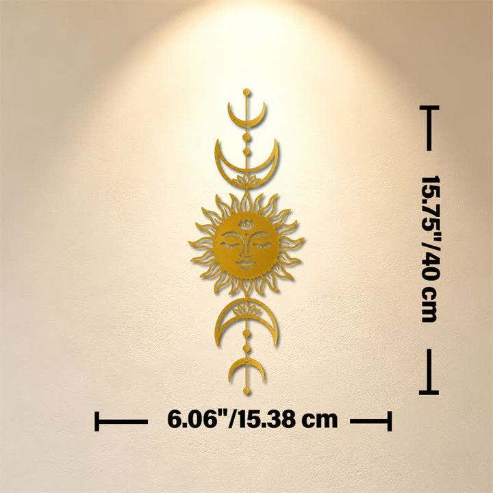 Buddha Stones Tableau mural Boho Soleil et Lune Lotus Intuition Fer Symboles Significatifs - Doré - Dimensions approximatives : 15,38 cm x 40 cm x 0,1 cm / 6,06 po x 15,75 po x 0,04 po - image 19