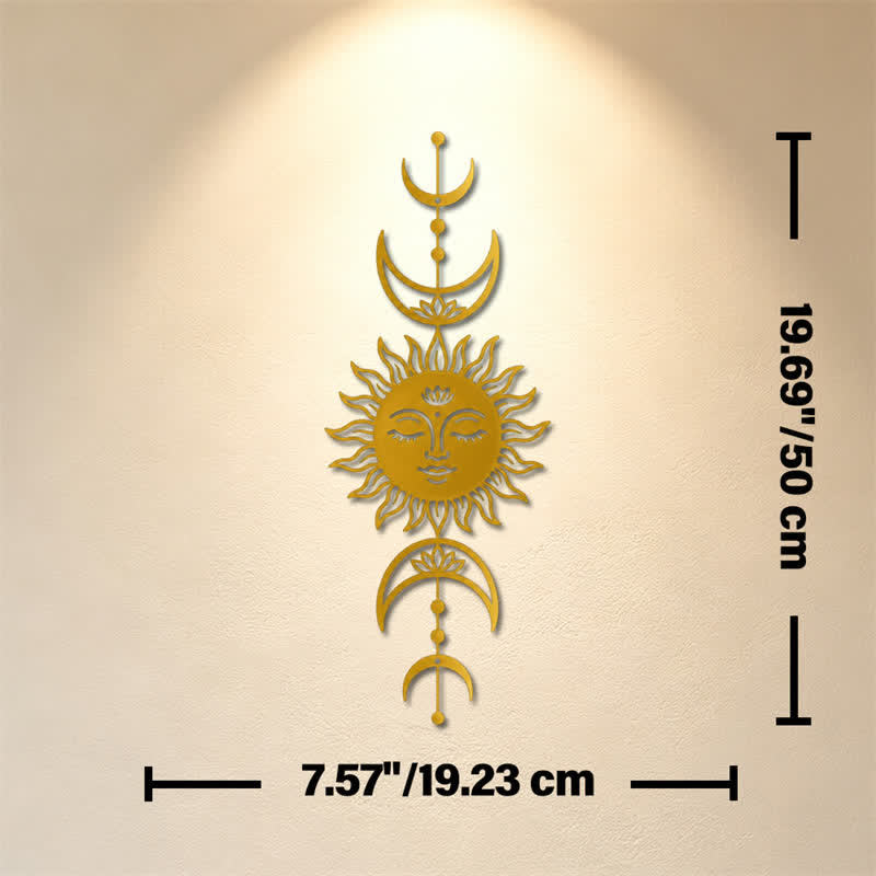 Buddha Stones Tableau mural Boho Soleil et Lune Lotus Intuition Fer Symboles Significatifs - Doré - Dimensions approximatives : 19,23 cm x 50 cm x 0,12 cm / 7,57 po x 19,69 po x 0,05 po - image 21