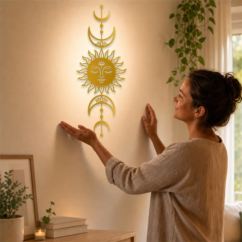 Buddha Stones Tableau mural Boho Soleil et Lune Lotus Intuition Fer Symboles Significatifs - image 13