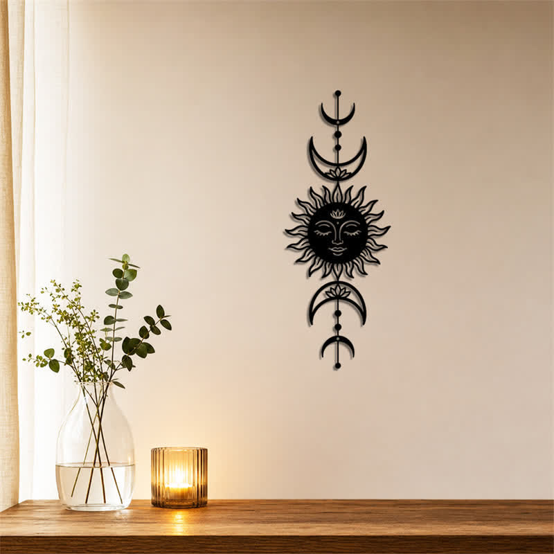 Buddha Stones Tableau mural Boho Soleil et Lune Lotus Intuition Fer Symboles Significatifs - image 3