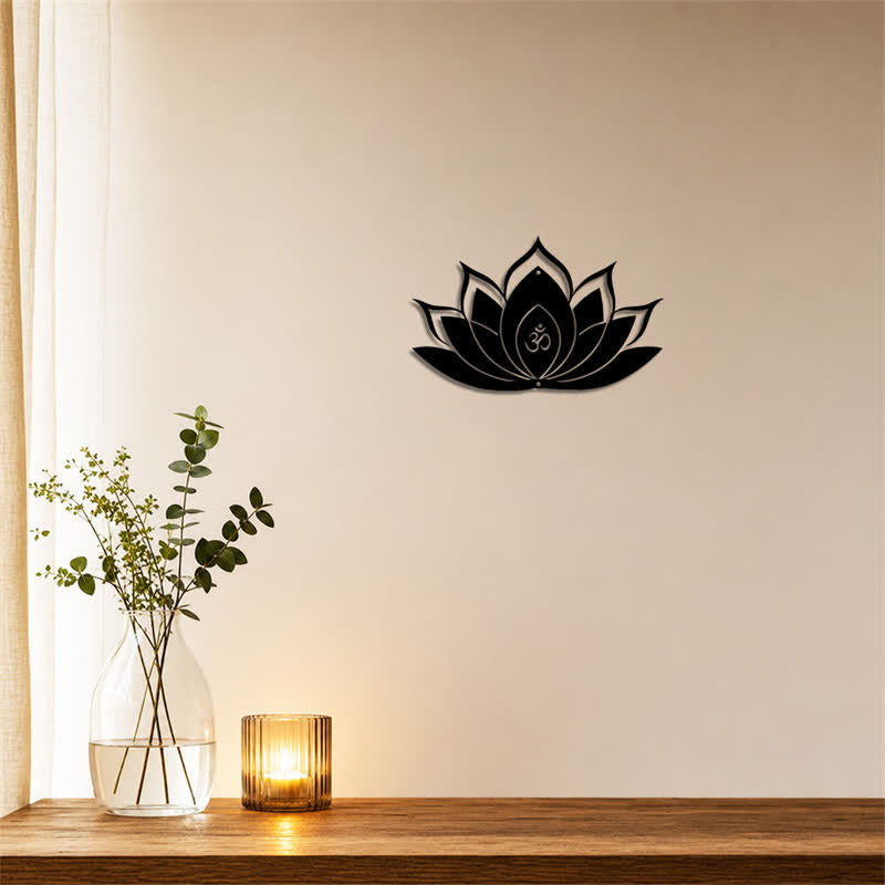 Buddha Stones Lotus OM, symbole zen de pleine conscience, silhouette en fer, art mural chargé de sens - image 4