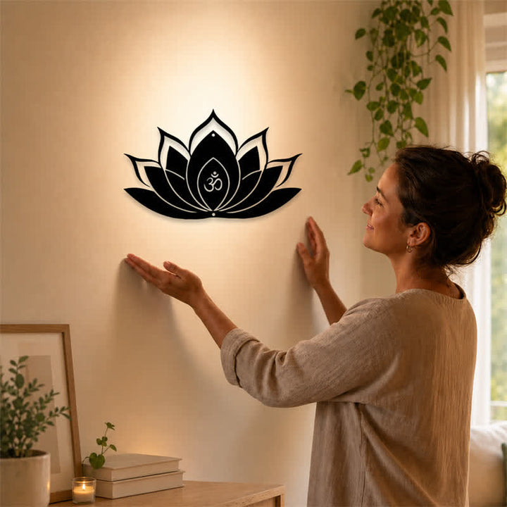 Buddha Stones Lotus OM, symbole zen de pleine conscience, silhouette en fer, art mural chargé de sens - image 10