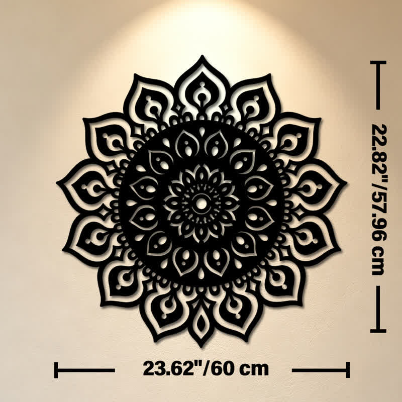 Buddha Stones Décoration murale mandala rond découpé, symbole de pleine conscience en fer et métal. - Dimensions approximatives : 60 cm x 57,96 cm x 0,12 cm / 23,62 po x 22,82 po x 0,05 po - image 12