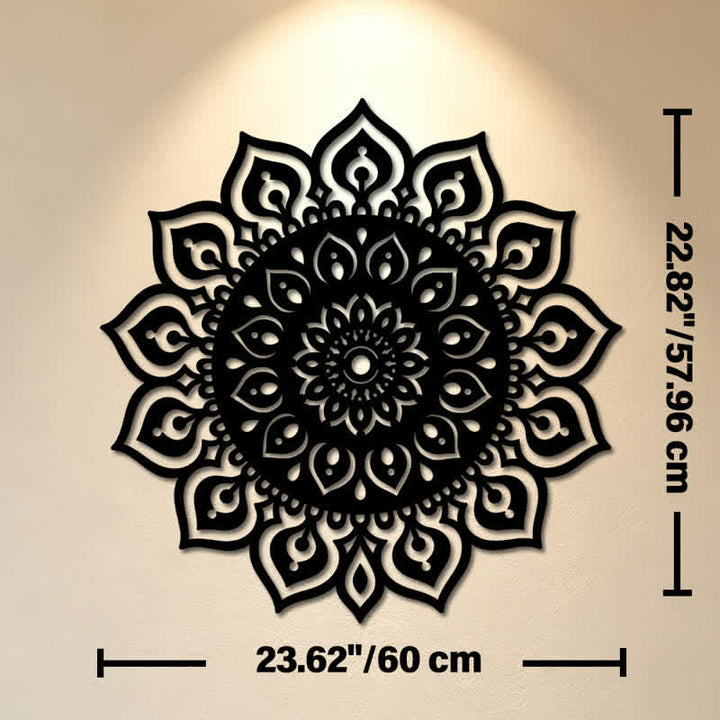 Buddha Stones Décoration murale mandala rond découpé, symbole de pleine conscience en fer et métal. - Dimensions approximatives : 60 cm x 57,96 cm x 0,12 cm / 23,62 po x 22,82 po x 0,05 po - image 12