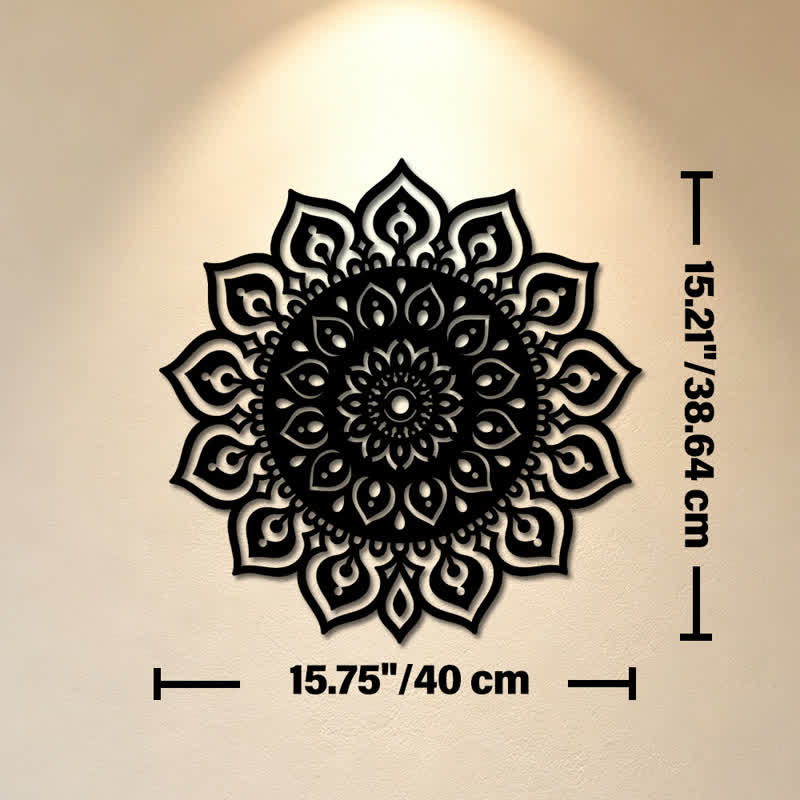 Buddha Stones Décoration murale mandala rond découpé, symbole de pleine conscience en fer et métal. - Dimensions approximatives : 40 cm x 38,64 cm x 0,1 cm / 15,75 po x 15,21 po x 0,04 po - image 8