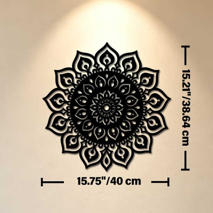 Buddha Stones Décoration murale mandala rond découpé, symbole de pleine conscience en fer et métal. - Dimensions approximatives : 40 cm x 38,64 cm x 0,1 cm / 15,75 po x 15,21 po x 0,04 po - image 8