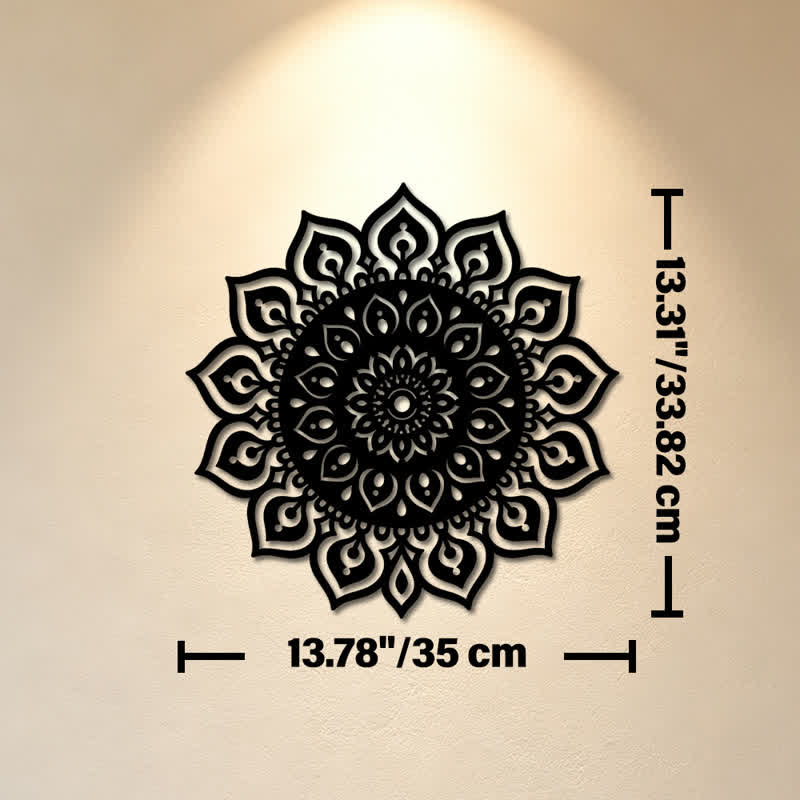 Buddha Stones Décoration murale mandala rond découpé, symbole de pleine conscience en fer et métal. - Dimensions approximatives : 35 cm x 33,82 cm x 0,1 cm / 13,78 po x 13,31 po x 0,04 po - image 6