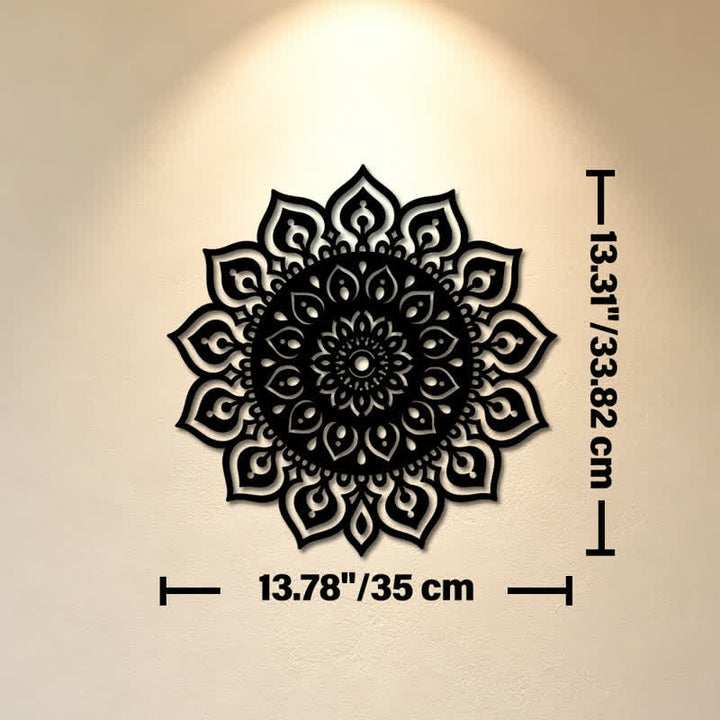 Buddha Stones Décoration murale mandala rond découpé, symbole de pleine conscience en fer et métal. - Dimensions approximatives : 35 cm x 33,82 cm x 0,1 cm / 13,78 po x 13,31 po x 0,04 po - image 6