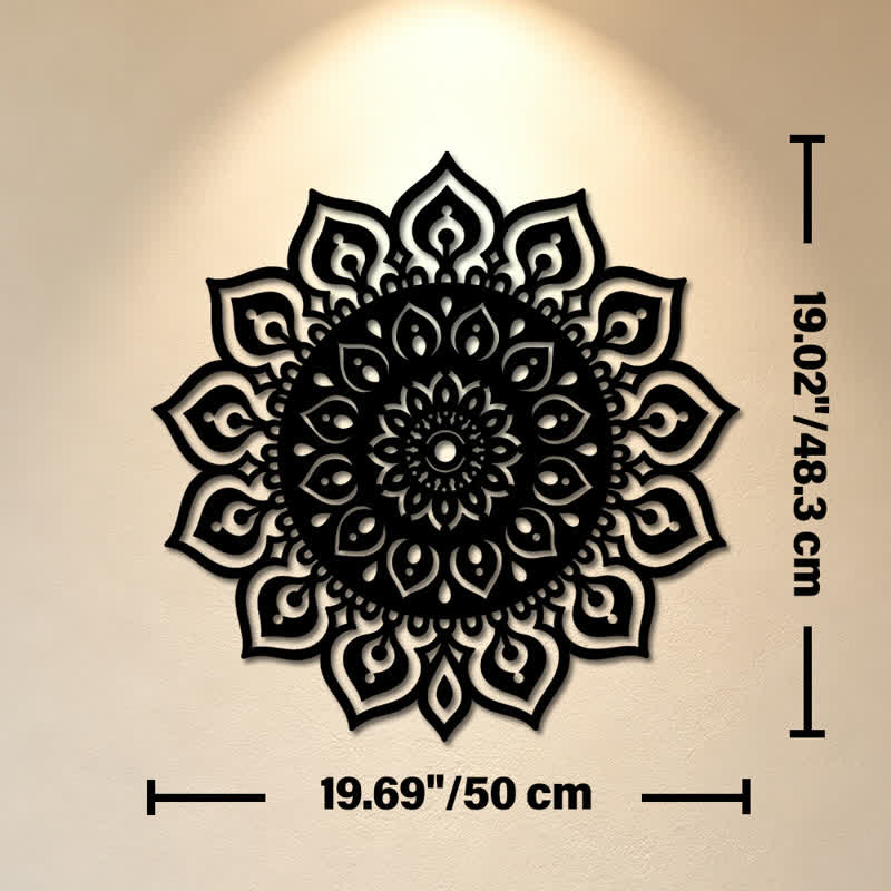 Buddha Stones Décoration murale mandala rond découpé, symbole de pleine conscience en fer et métal. - Dimensions approximatives : 50 cm x 48,30 cm x 0,12 cm / 19,69 po x 19,02 po x 0,05 po - image 10