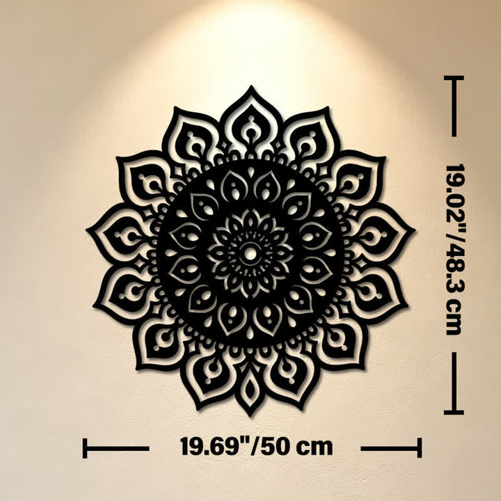 Buddha Stones Décoration murale mandala rond découpé, symbole de pleine conscience en fer et métal. - Dimensions approximatives : 50 cm x 48,30 cm x 0,12 cm / 19,69 po x 19,02 po x 0,05 po - image 10