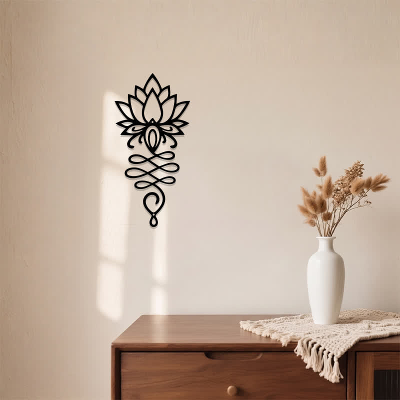 Buddha Stones Lotus noir mat, symbole de l'illumination, fer, métal, décoration murale - image 3