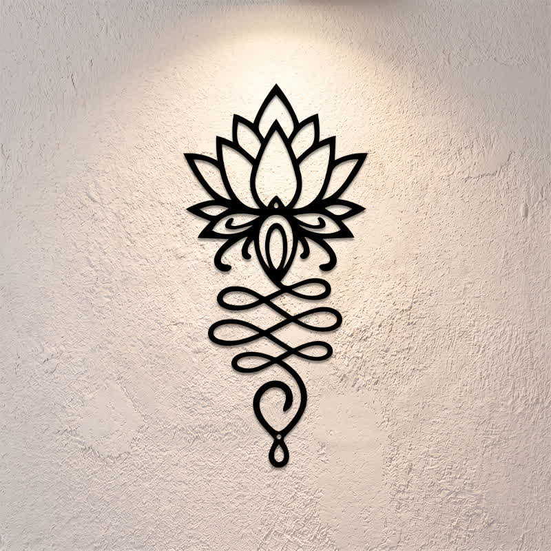 Buddha Stones Lotus noir mat, symbole de l'illumination, fer, métal, décoration murale - image 0