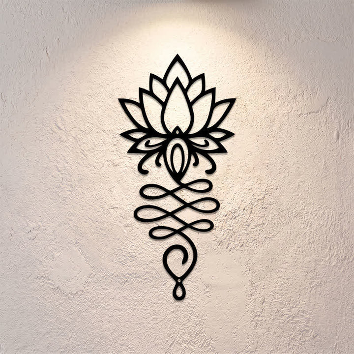 Buddha Stones Lotus noir mat, symbole de l'illumination, fer, métal, décoration murale - image 0
